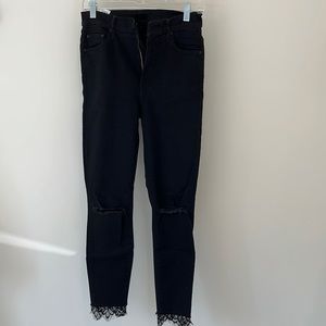 Mother black ripped skinny jeans with lace hem detail - size 27